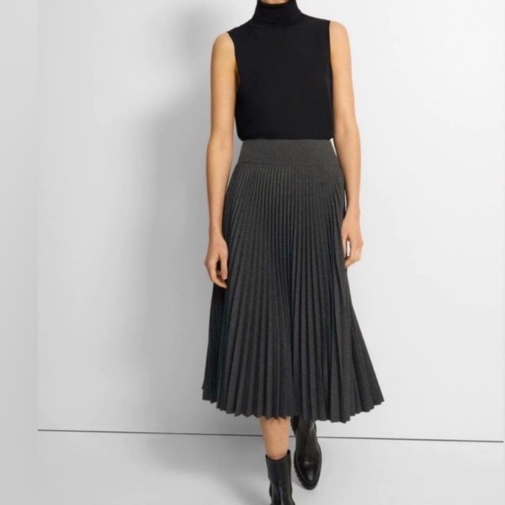 Loft Womens Pleated Midi Skirt Charcoal Grey Knit Accordion A-Line Skirt 4 NWT